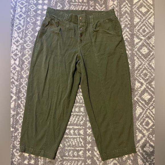 Knox Rose Dark Green Cargo Pants cropped size XXL (SKU K123) elastic waist - Picture 1 of 12